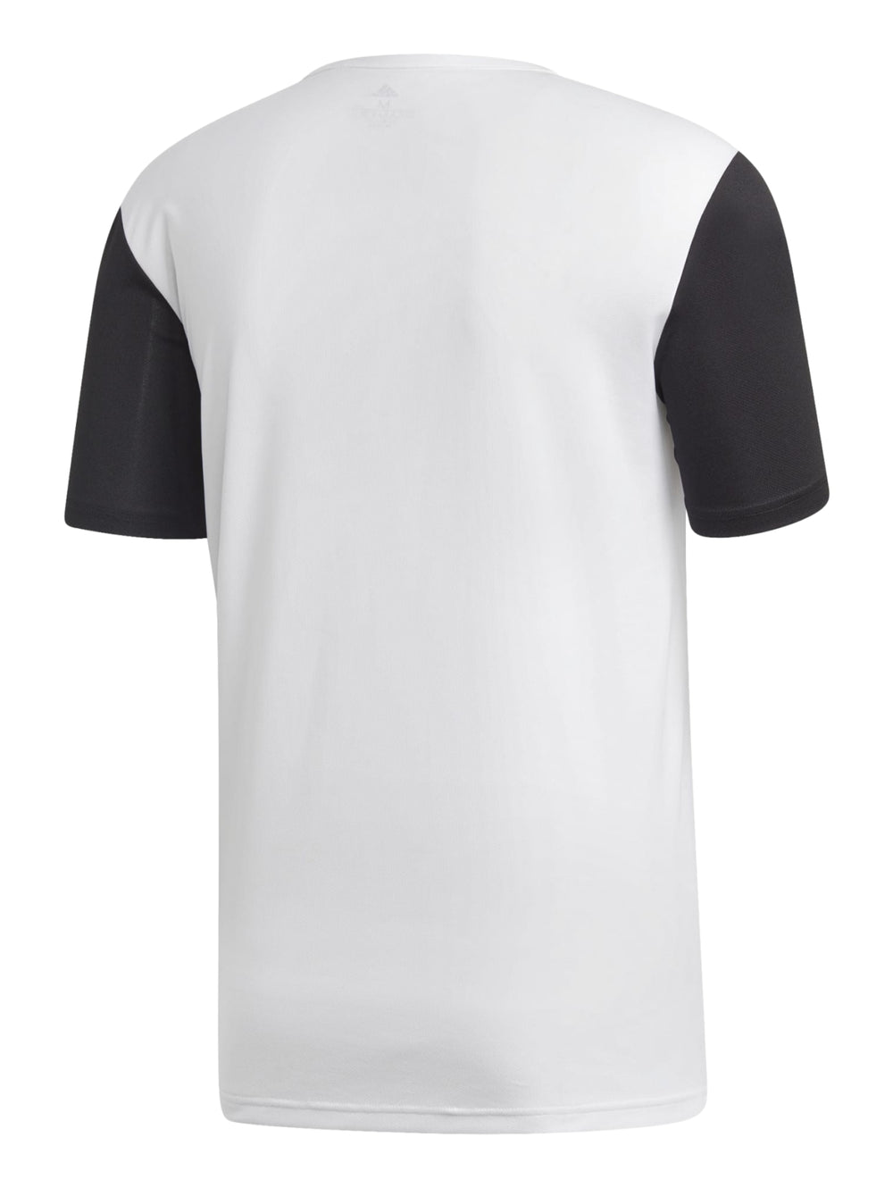 Playera deportiva Adidas blanca con mangas negras y logotipo en el pecho.