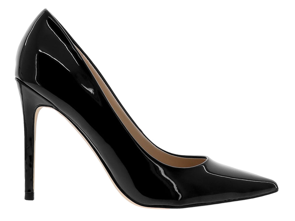 Zapatilla de tacón alto color negro brillante marca Nine West para mujer.