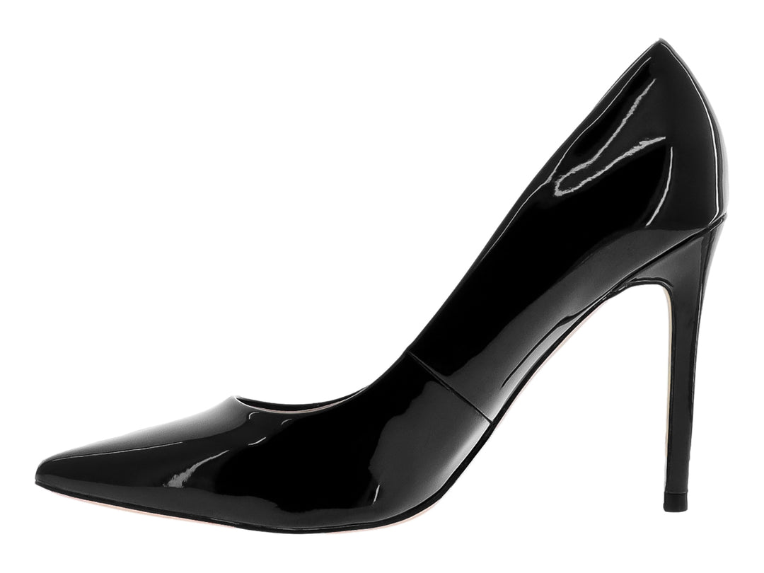 Zapatilla de tacón alto color negro brillante marca Nine West para mujer.