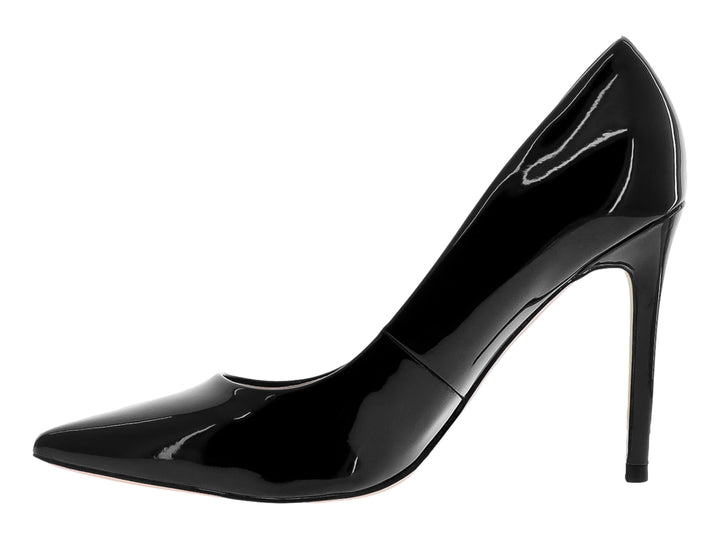 Zapatilla de tacón alto color negro brillante marca Nine West para mujer.