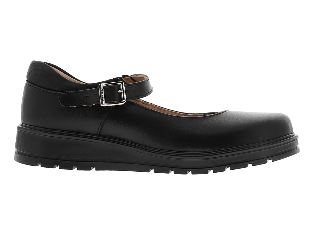 Zapato infantil modelo Mary Jane en color negro con correa y hebilla plateada sobre fondo blanco.
