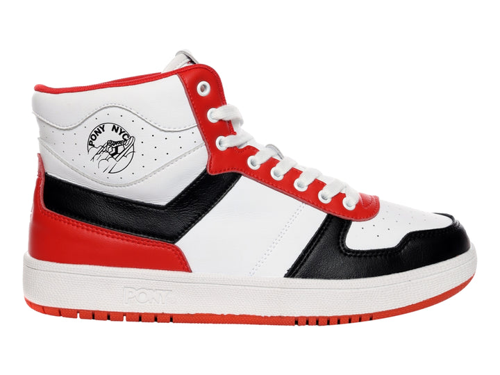 Tenis PONY modelo City Wings Hi en colores blanco, negro y rojo con diseño de bota alta.