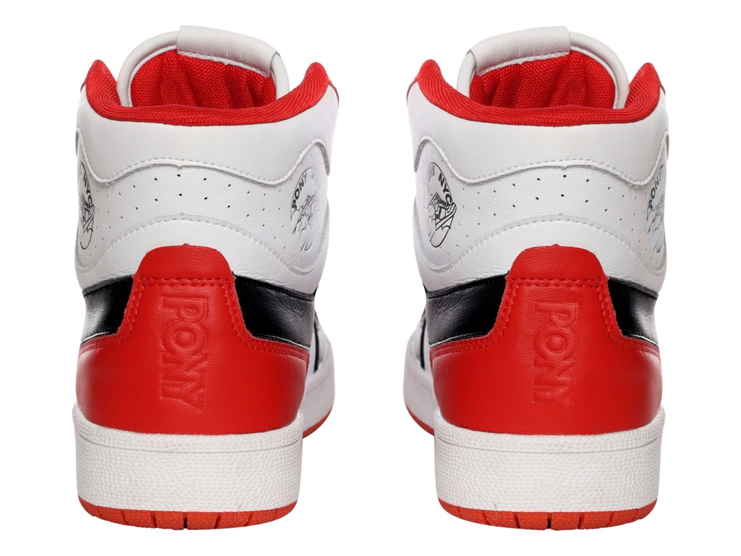 Tenis PONY modelo City Wings Hi en colores blanco, negro y rojo con diseño de bota alta.