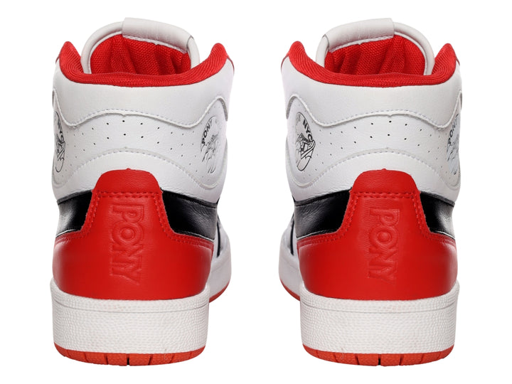 Tenis PONY modelo City Wings Hi en colores blanco, negro y rojo con diseño de bota alta.