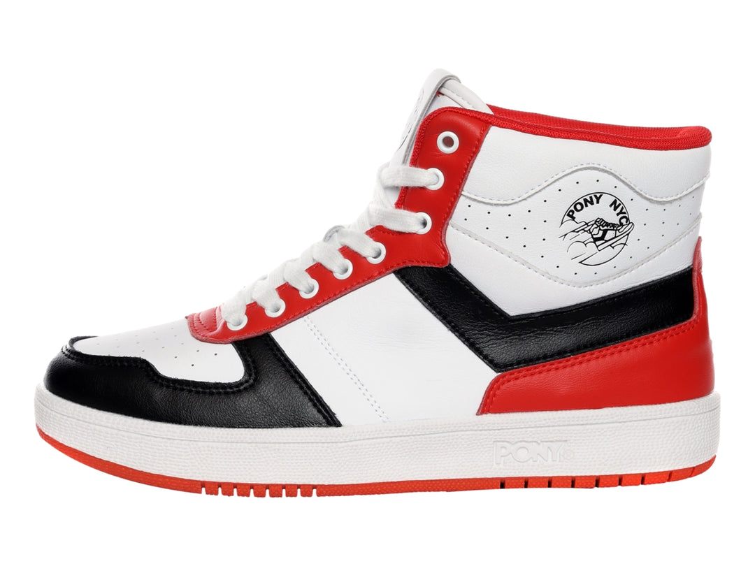 Tenis PONY modelo City Wings Hi en colores blanco, negro y rojo con diseño de bota alta.
