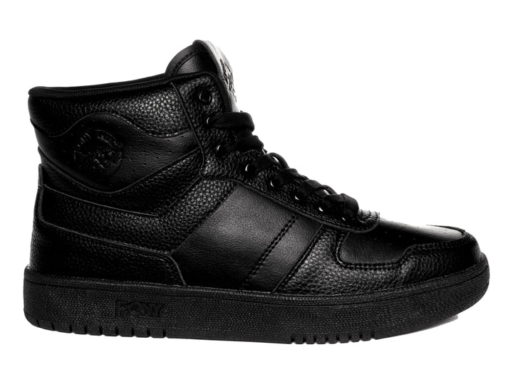 Tenis PONY City Wings Hi color negro total, estilo botín con acabado en cuero texturizado.