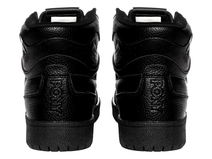 Tenis PONY City Wings Hi color negro total, estilo botín con acabado en cuero texturizado.