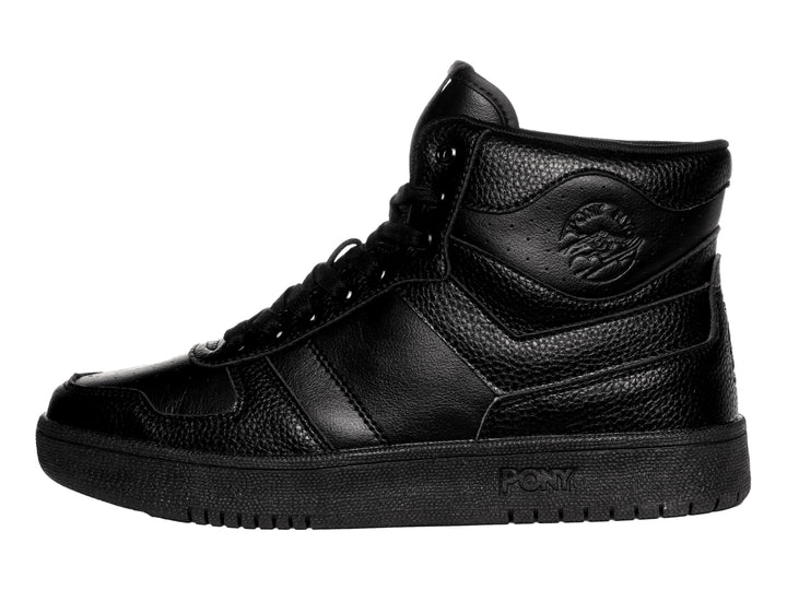 Tenis PONY City Wings Hi color negro total, estilo botín con acabado en cuero texturizado.