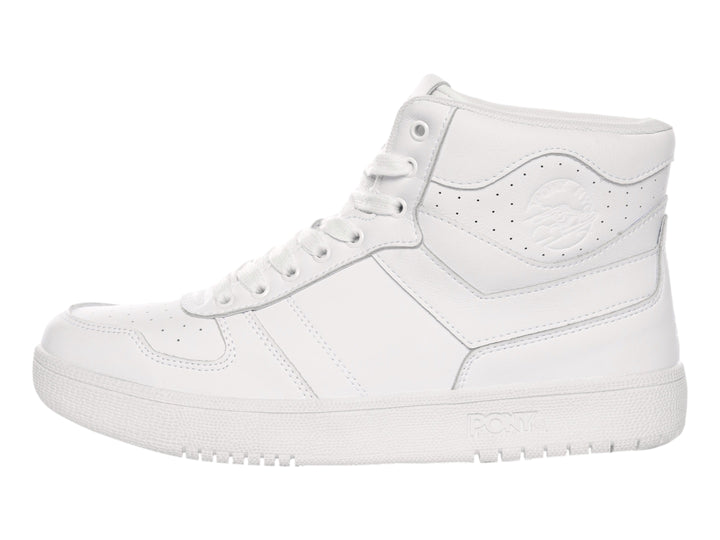 Tenis PONY de bota color blanco con agujetas y suela blanca.