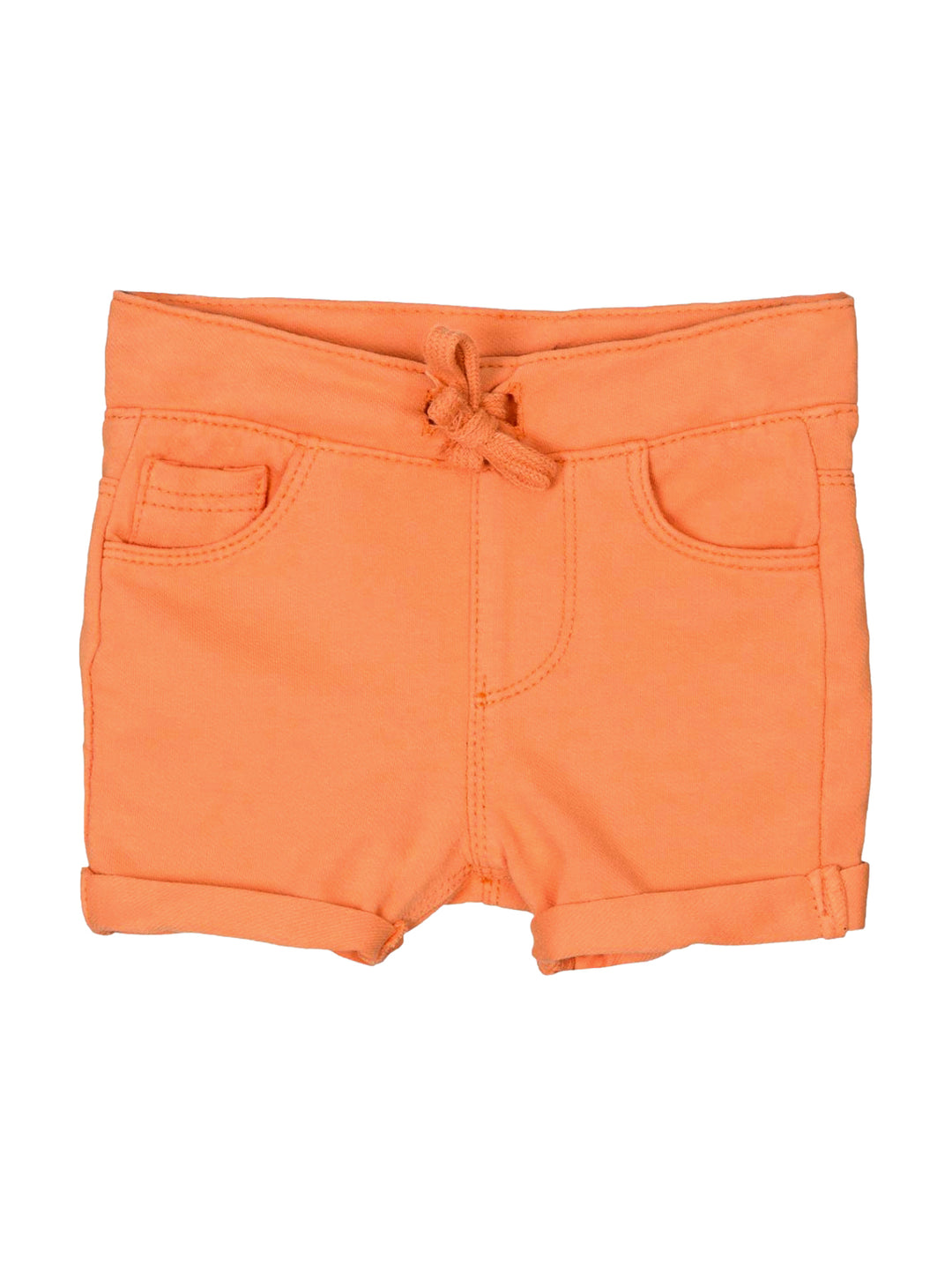 Short naranja para bebé con cintura elástica y cordón ajustable.