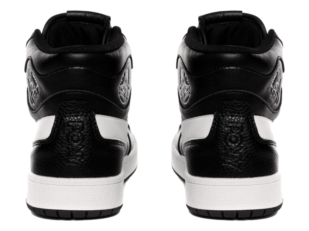 Tenis PONY high-top color negro con franja lateral y suela blanca.