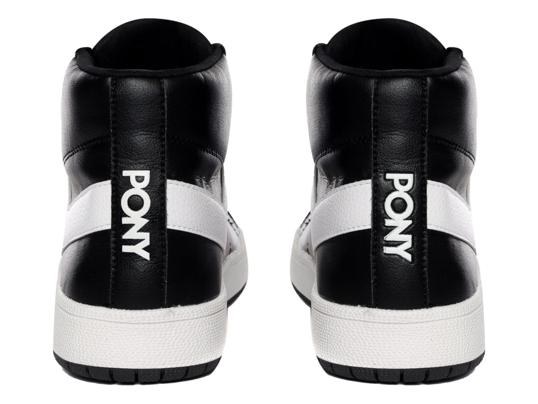 Tenis PONY Pro 80 HI de corte alto en color negro con suela y detalle lateral en blanco.