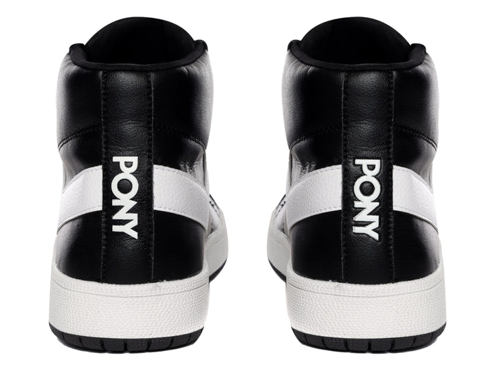 Tenis PONY Pro 80 HI de corte alto en color negro con suela y detalle lateral en blanco.