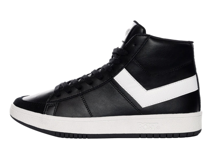 Tenis PONY Pro 80 HI de corte alto en color negro con suela y detalle lateral en blanco.