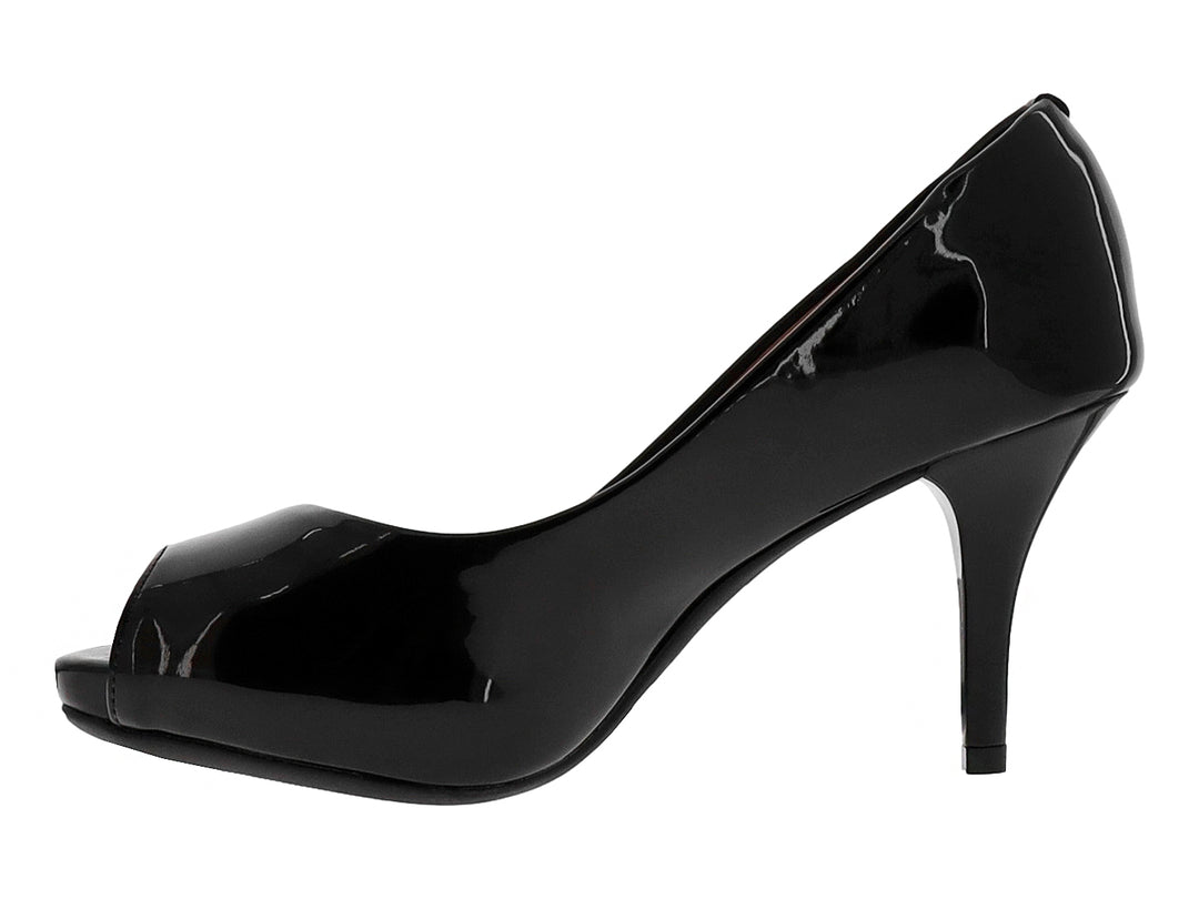 Zapato de tacón alto color negro brillante con plataforma y punta abierta para Mujer.