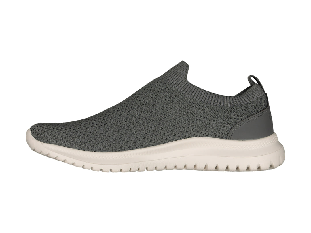 Tenis Charly color gris con suela blanca, diseño slip-on sin agujetas.