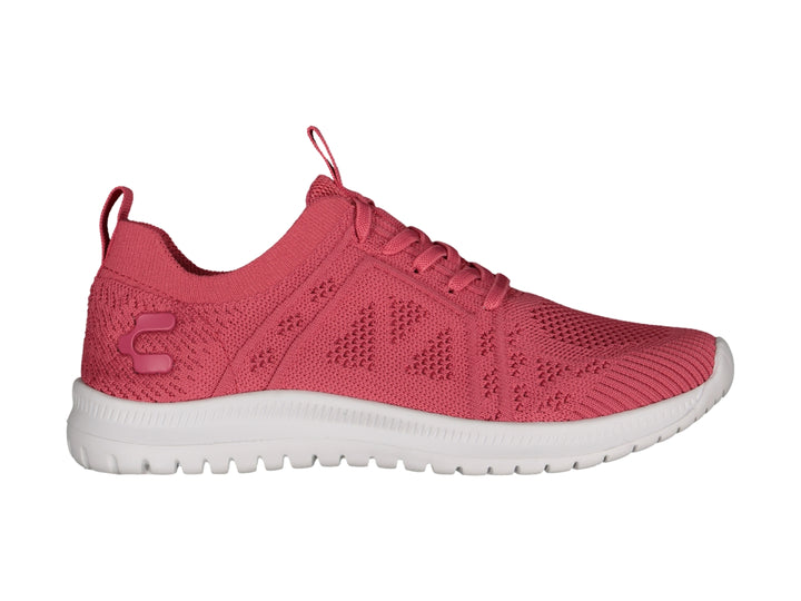 Tenis deportivos Charly color coral con suela blanca y tejido transpirable.