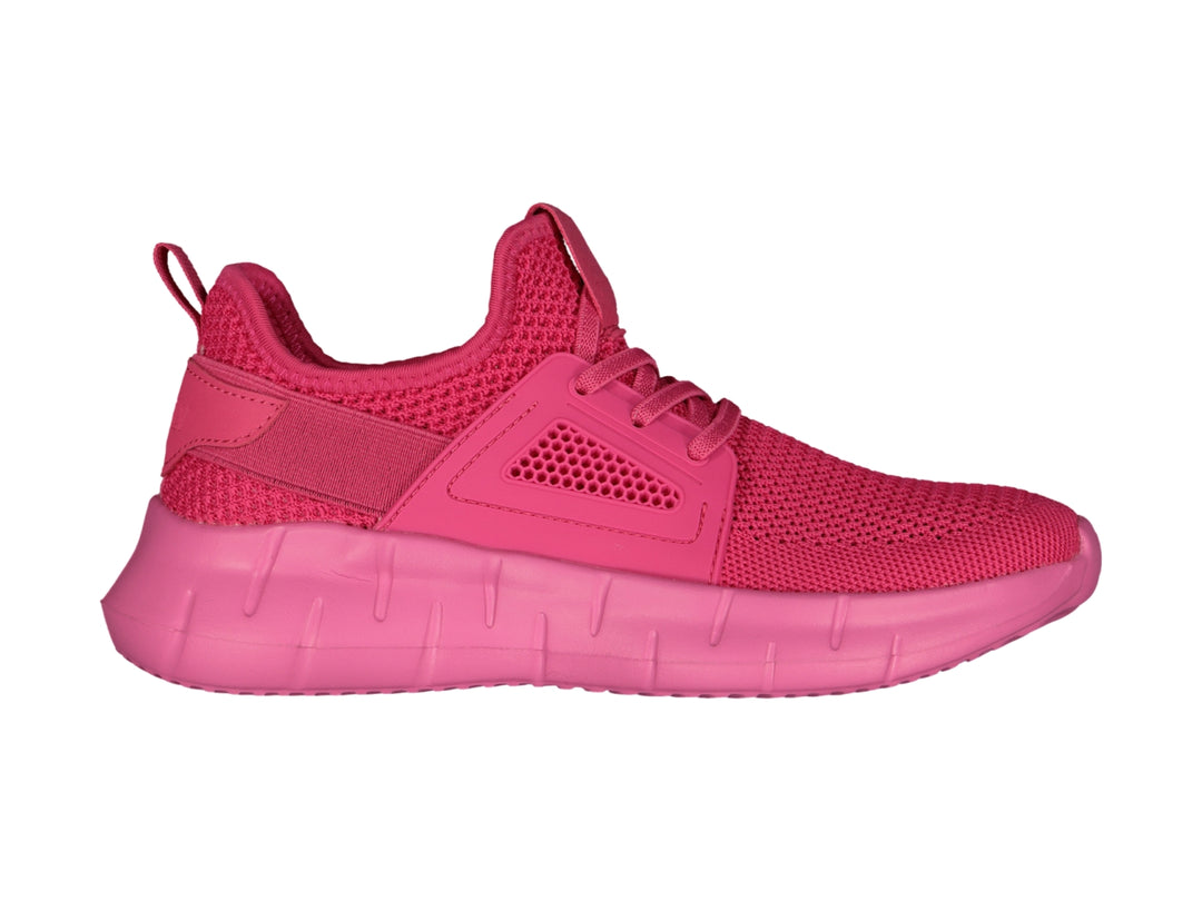 Tenis deportivos Charly color fucsia con diseño de malla y suela gruesa.