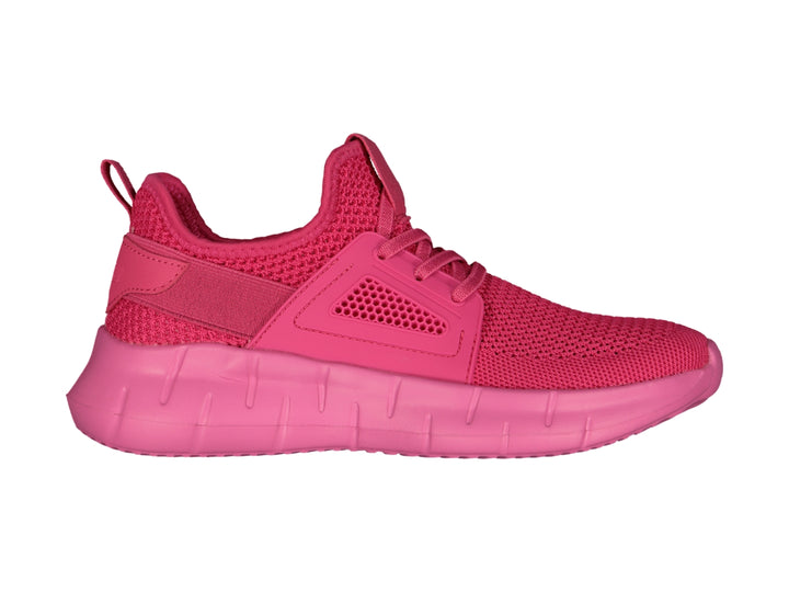 Tenis deportivos Charly color fucsia con diseño de malla y suela gruesa.