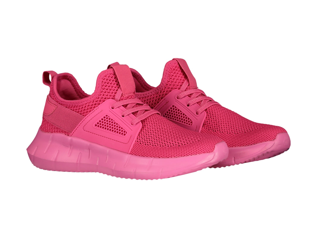 Tenis deportivos Charly color fucsia con diseño de malla y suela gruesa.