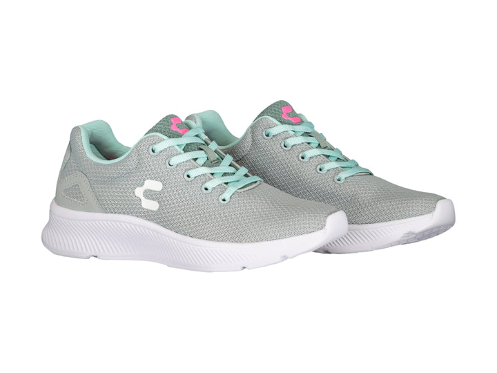 Tenis deportivos Charly color gris con detalles en aqua y suela blanca.