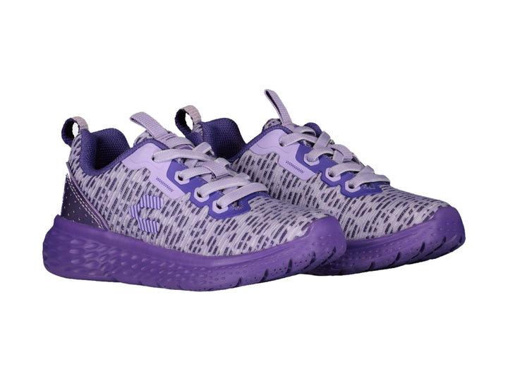 Tenis deportivos Charly en color morado y blanco con suela texturizada y diseño moderno.