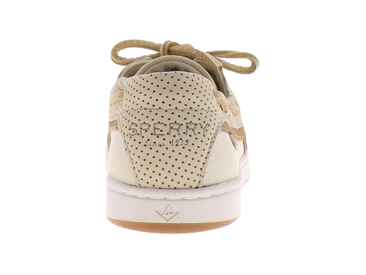 Zapato casual náutico Sperry color beige con detalles en marrón y suela blanca.