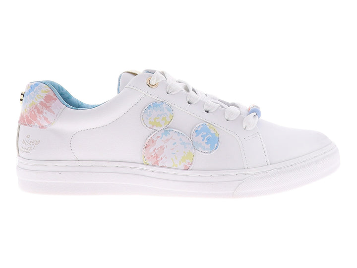 Tenis infantiles color ivory con detalles en colores pastel y suela blanca.