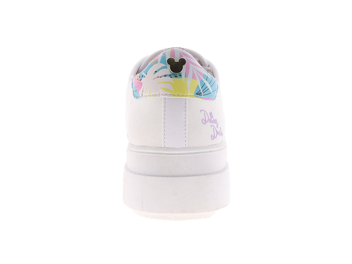 Tenis casuales blancos para niño o niña con suela de plataforma y detalles en colores pastel.