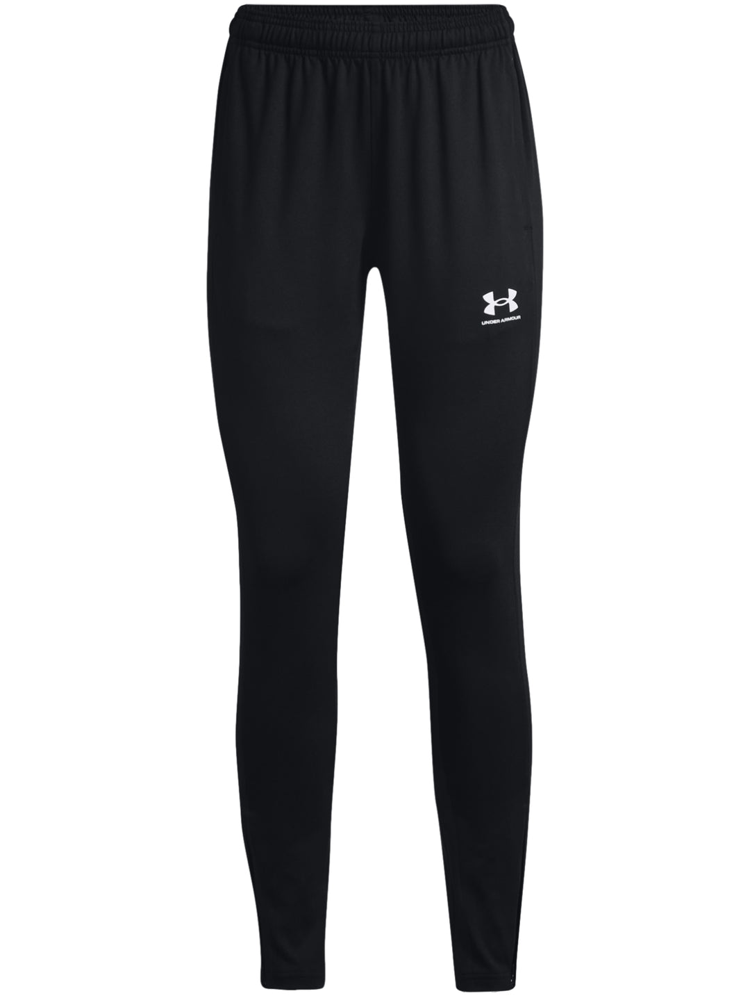 Pantalones deportivos Under Armour color negro con logo blanco en la pierna izquierda, diseño ajustado para entrenamiento.