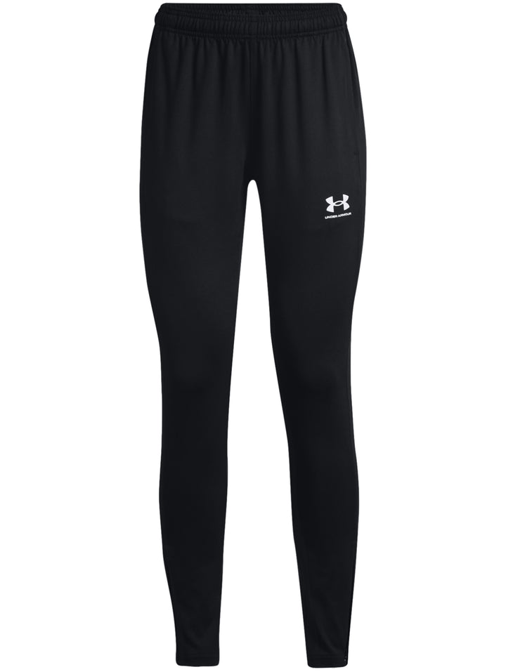 Pantalones deportivos Under Armour color negro con logo blanco en la pierna izquierda, diseño ajustado para entrenamiento.