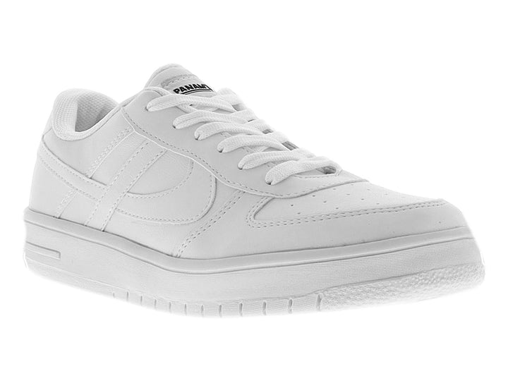 Tenis blancos de la marca Panam, estilo casual y deportivo con suela plana y cordones.