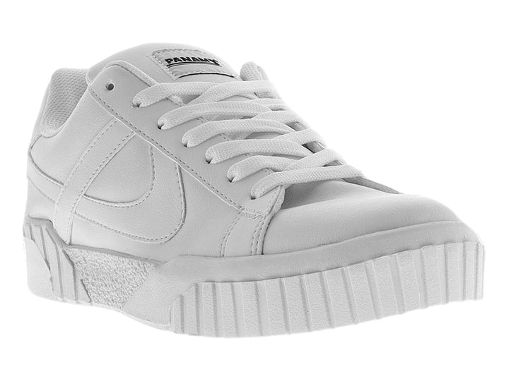 Tenis blancos PANAM con suela de plataforma gruesa y acanalada.