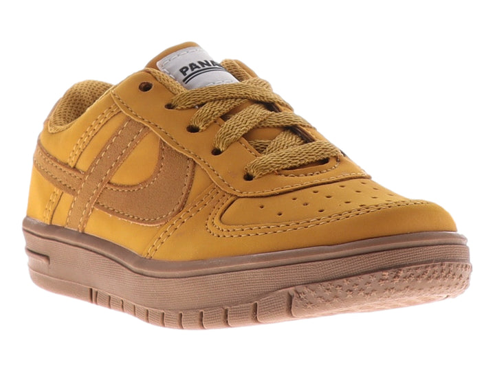 Tenis infantiles marca PANAM en color ocre con agujetas y suela a juego sobre fondo blanco.