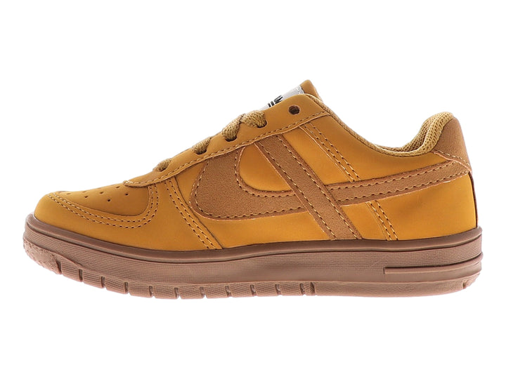 Tenis infantiles marca PANAM en color ocre con agujetas y suela a juego sobre fondo blanco.