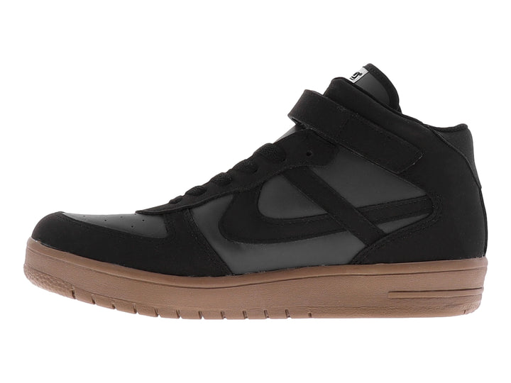 Tenis PANAM color negro con suela café, cordones y correa ajustable en el tobillo.