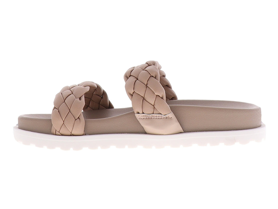 Sandalias color nude con tiras trenzadas y suela blanca de plataforma.