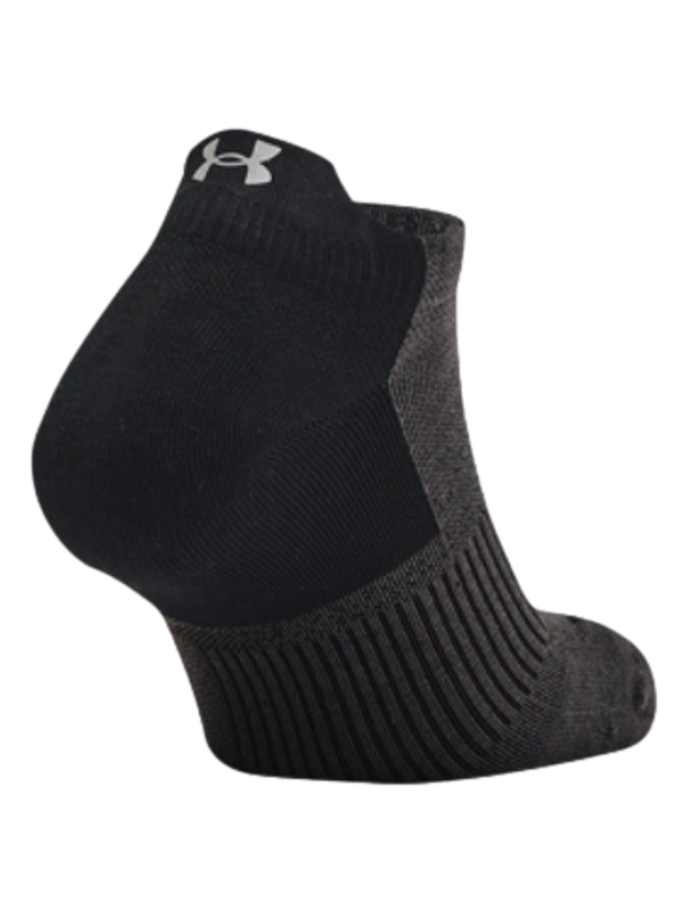 Calcetín deportivo Under Armour modelo no show en colores negro y gris oscuro.