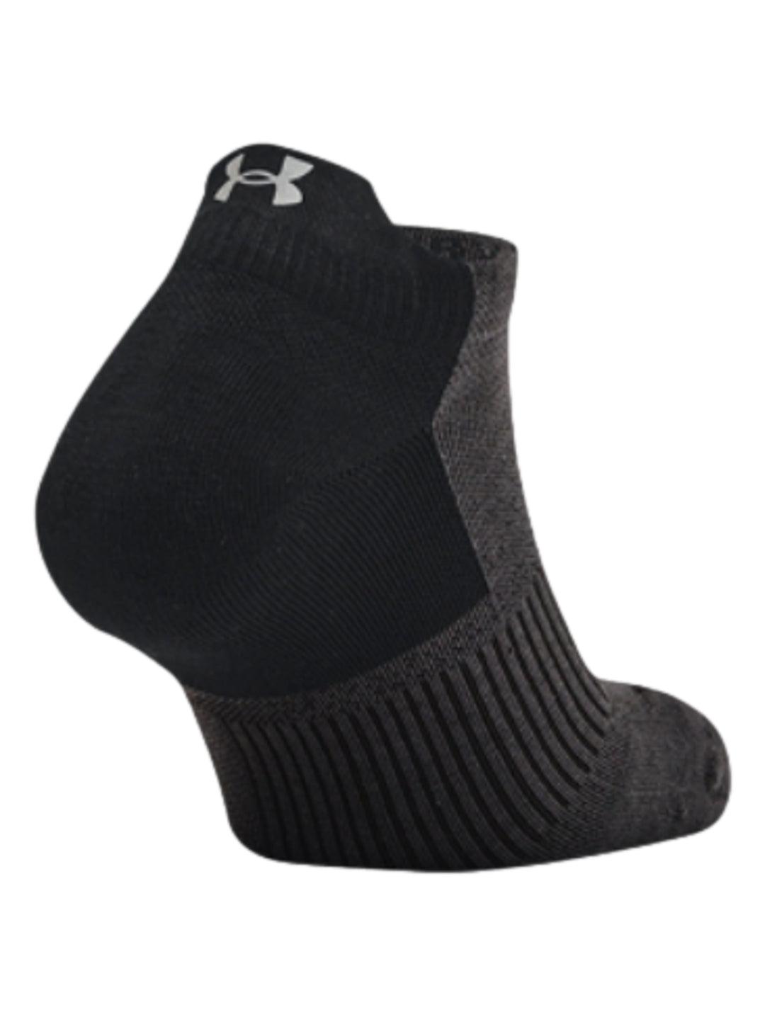 Calcetín deportivo Under Armour modelo no show en colores negro y gris oscuro.