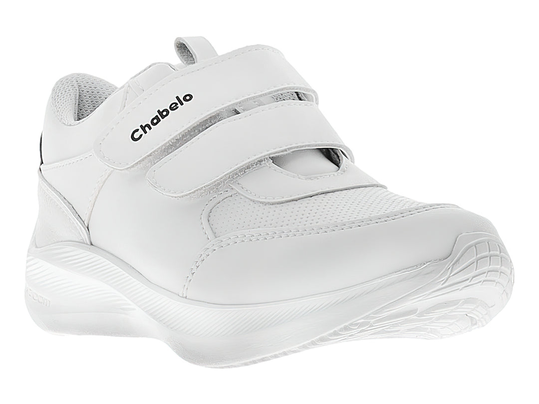Tenis escolares blancos para niño con cierre de velcro.