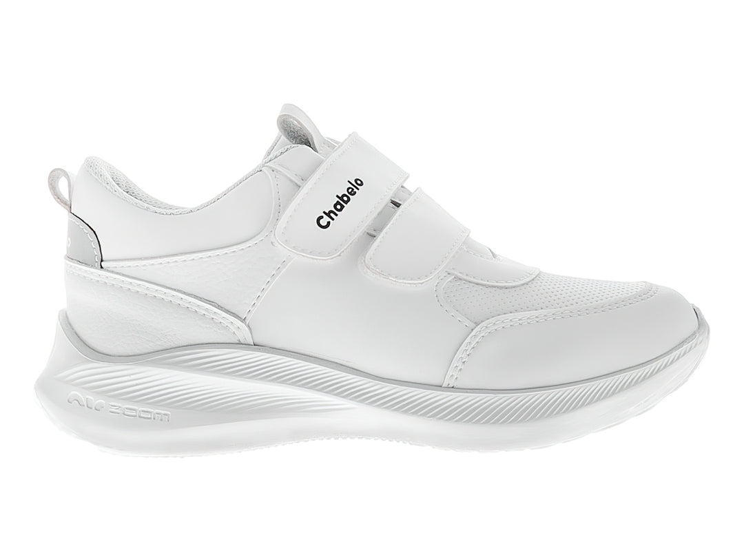 Tenis escolares blancos para niño con cierre de velcro.