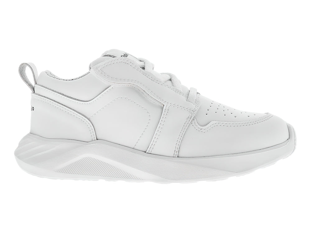 Tenis escolares color blanco para niño o niña con agujetas y suela blanca.