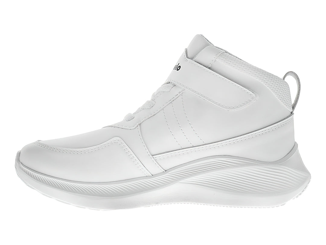 Tenis escolares blancos de la marca Chabelo con agujetas y correa de velcro.