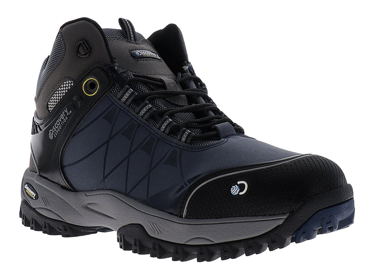Bota deportiva Discovery color marino con detalles en gris y negro, diseñada para actividades al aire libre.