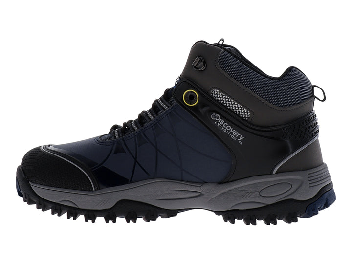 Bota deportiva Discovery color marino con detalles en gris y negro, diseñada para actividades al aire libre.