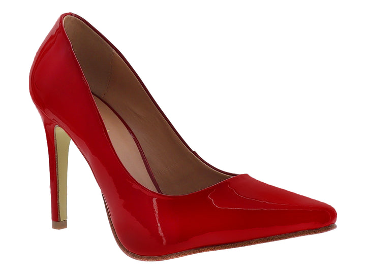 Zapato stiletto de tacón alto en color rojo brillante para mujer.