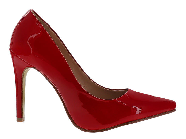 Zapato stiletto de tacón alto en color rojo brillante para mujer.