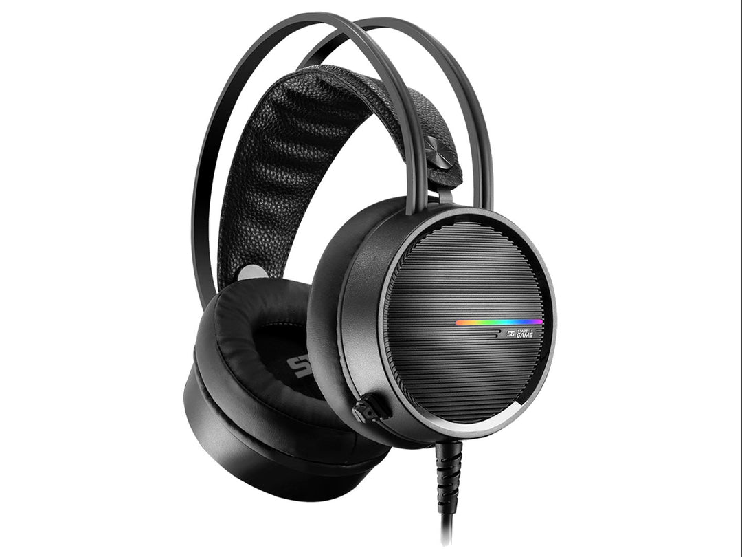 Audífonos gaming Vorago HS502 en color negro con detalles multicolores y almohadillas sintéticas.