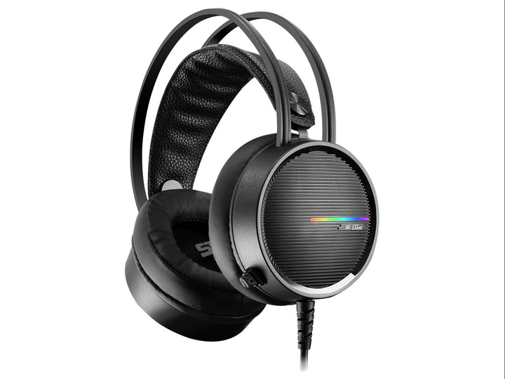 Audífonos gaming Vorago HS502 en color negro con detalles multicolores y almohadillas sintéticas.