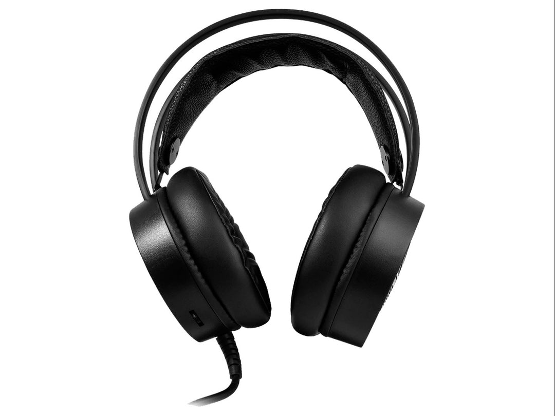 Audífonos gaming Vorago HS502 en color negro con detalles multicolores y almohadillas sintéticas.